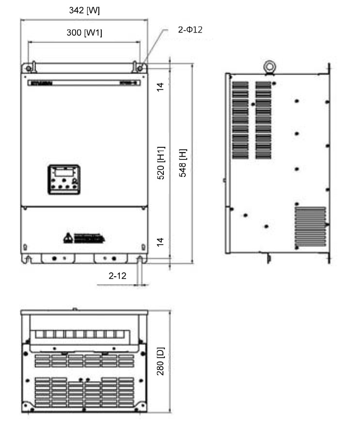 ابعاد اینورتر آیمستر سری E1 مدل E1-550HF/750HFP