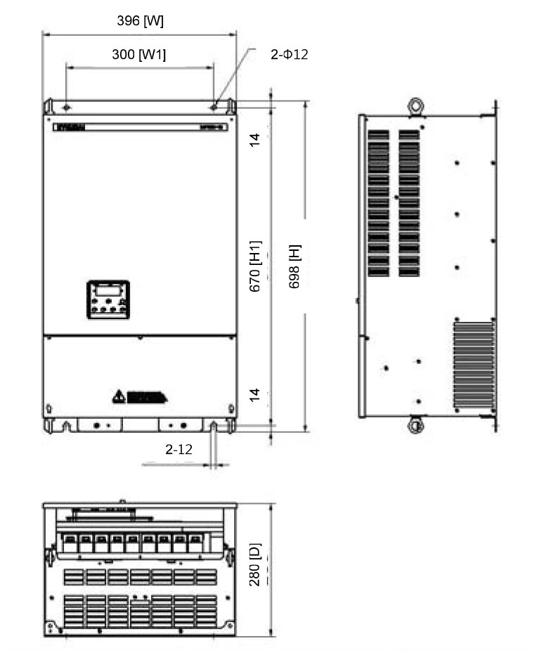 ابعاد اینورتر آیمستر سری E1 مدل E1-900HF/1100HFP