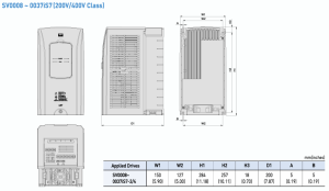 ابعاد اینورتر سه فاز 380V ال اس مدل SV0008 iS7-4NO با توان 0.75 کیلو وات