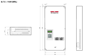 ابعاد اینورتر سه فاز 440V ال اس مدل SV075IV5-4MRL با توان 7.5 کیلو وات